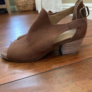 Lucky Brand Open Toe Brown Booties, size 8.5